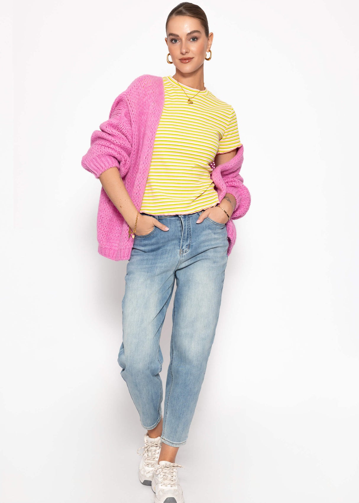 Bunt gestreiftes T-Shirt - gelb