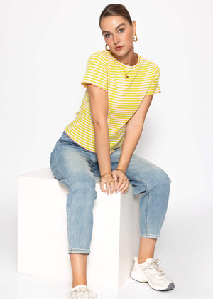 Bunt gestreiftes T-Shirt - gelb