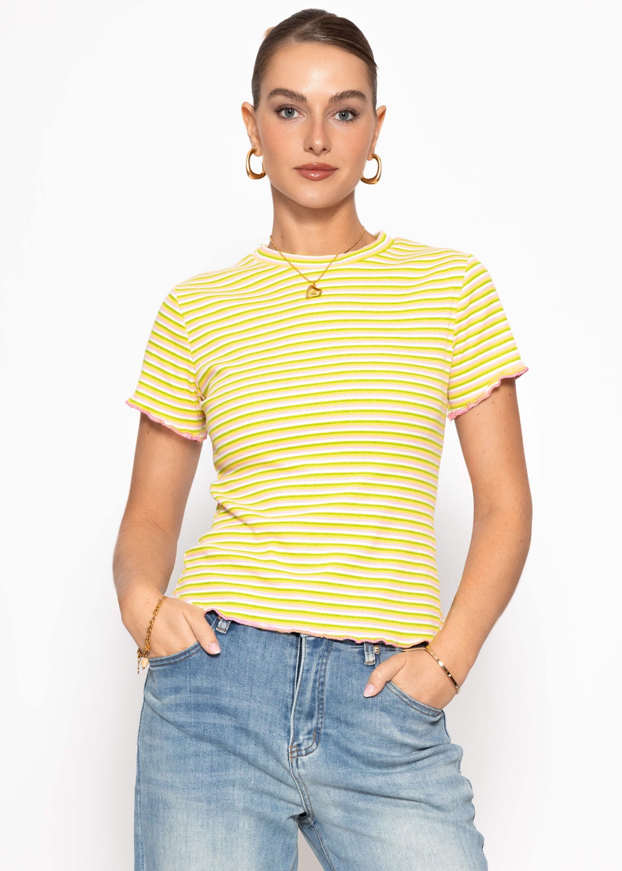 Bunt gestreiftes T-Shirt - gelb