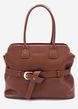Business handbag with decorative buckle - dark brown