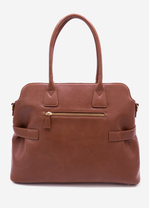 Business handbag with decorative buckle - dark brown