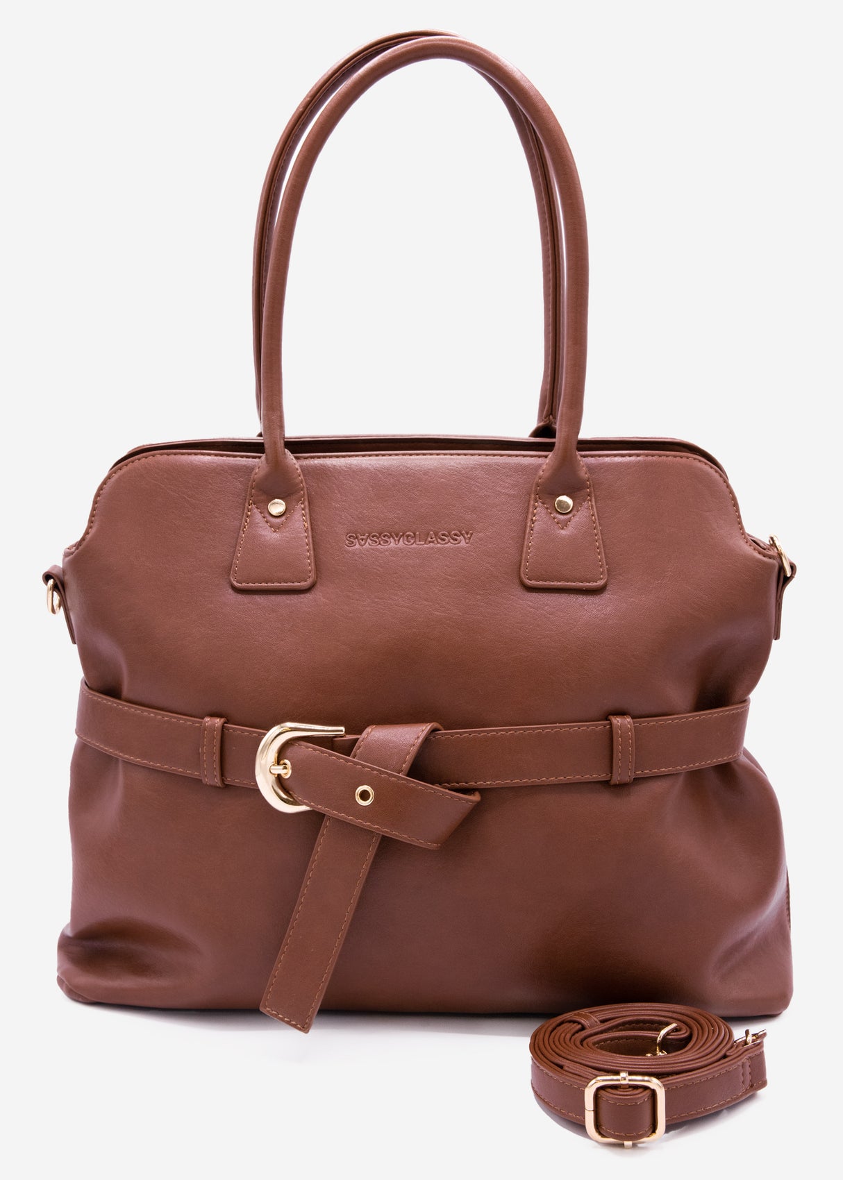 Business handbag with decorative buckle - dark brown