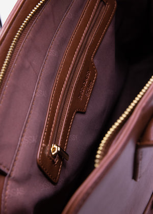 Business handbag with decorative buckle - dark brown