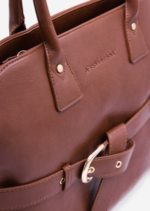 Business handbag with decorative buckle - dark brown