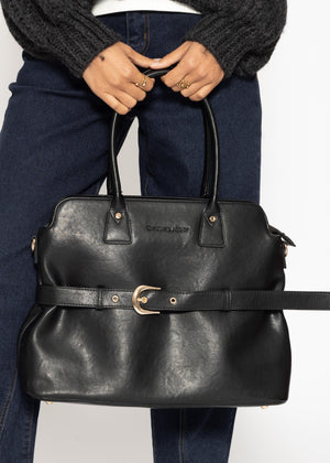 Business handbag with decorative buckle - black