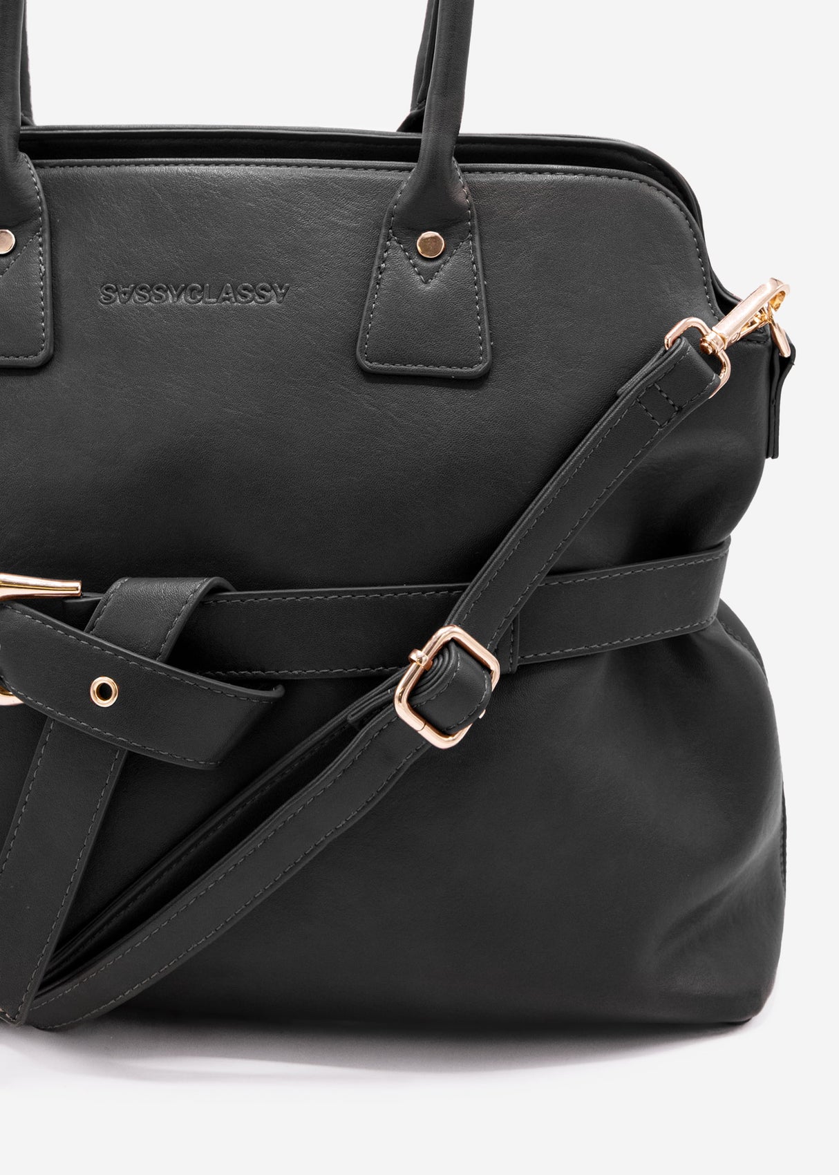 Business handbag with decorative buckle - black