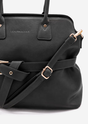 Business handbag with decorative buckle - black