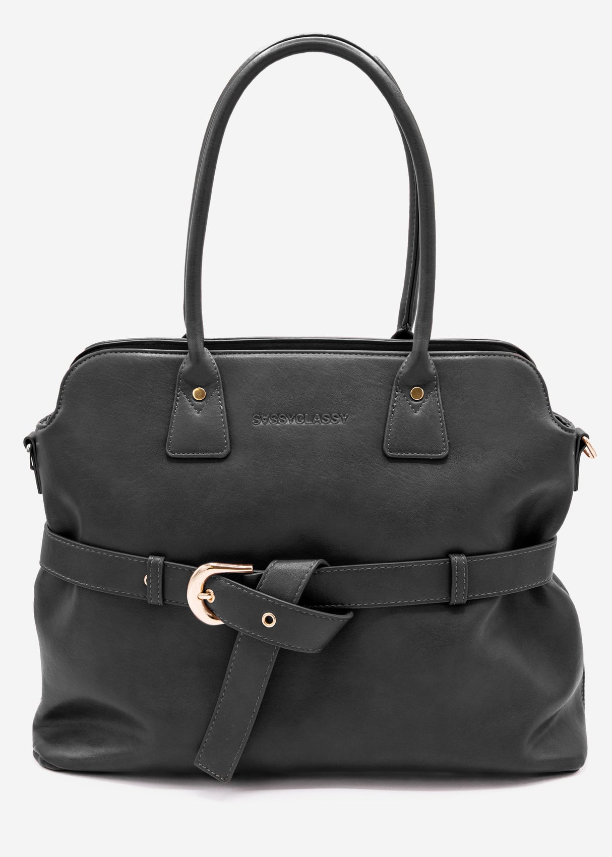 Business handbag with decorative buckle - black