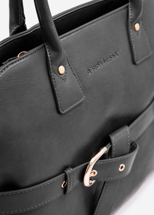 Business handbag with decorative buckle - black