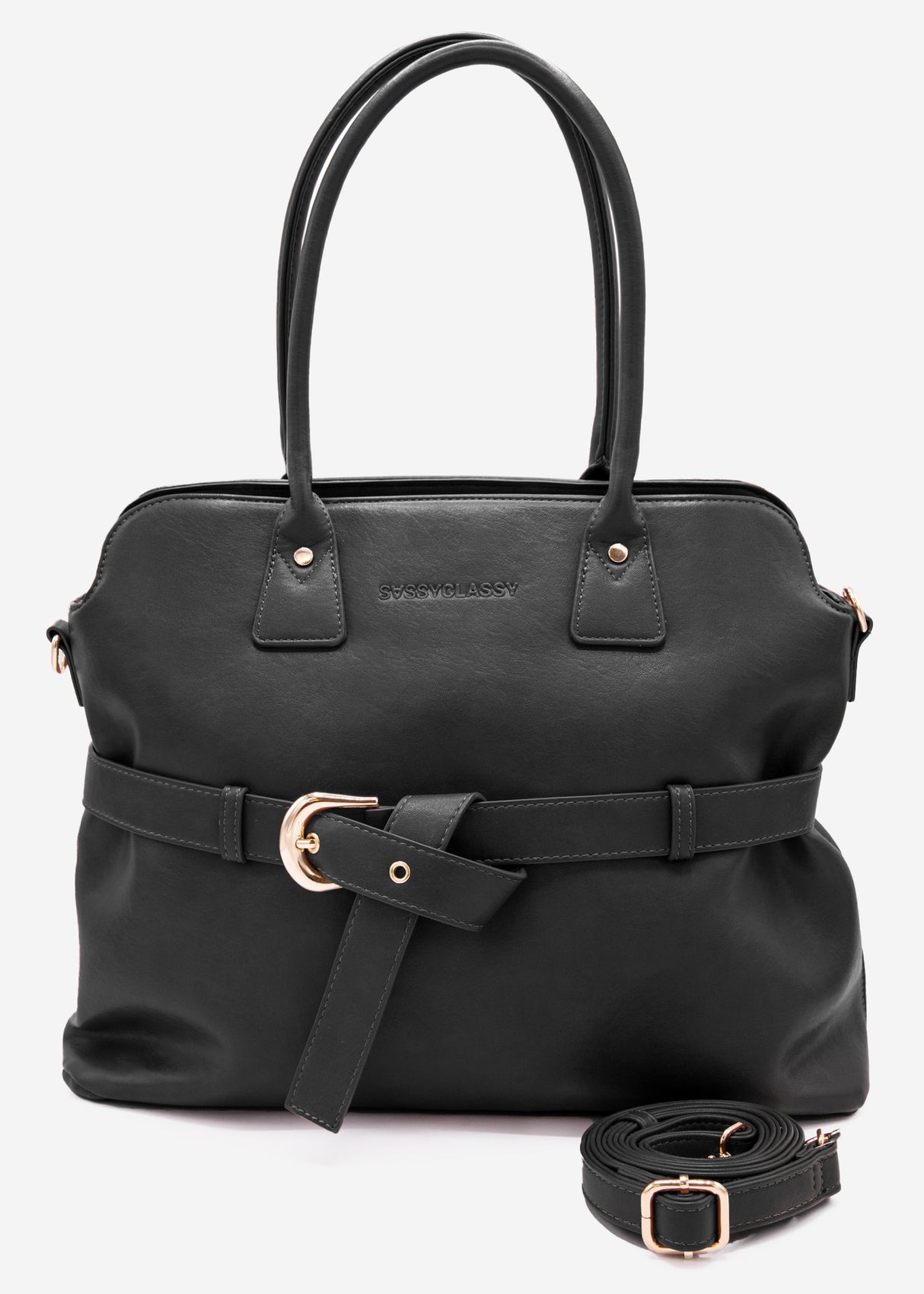 Business handbag with decorative buckle - black