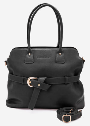 Business handbag with decorative buckle - black