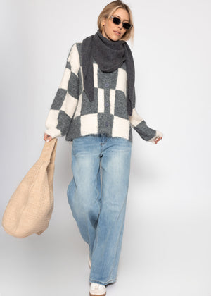 Cardigan in check pattern - gray