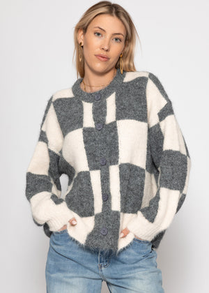 Cardigan in check pattern - gray