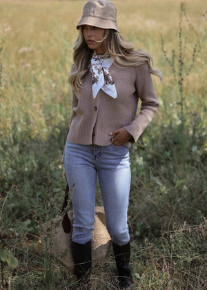 Cardigan in gerippter Struktur - taupe