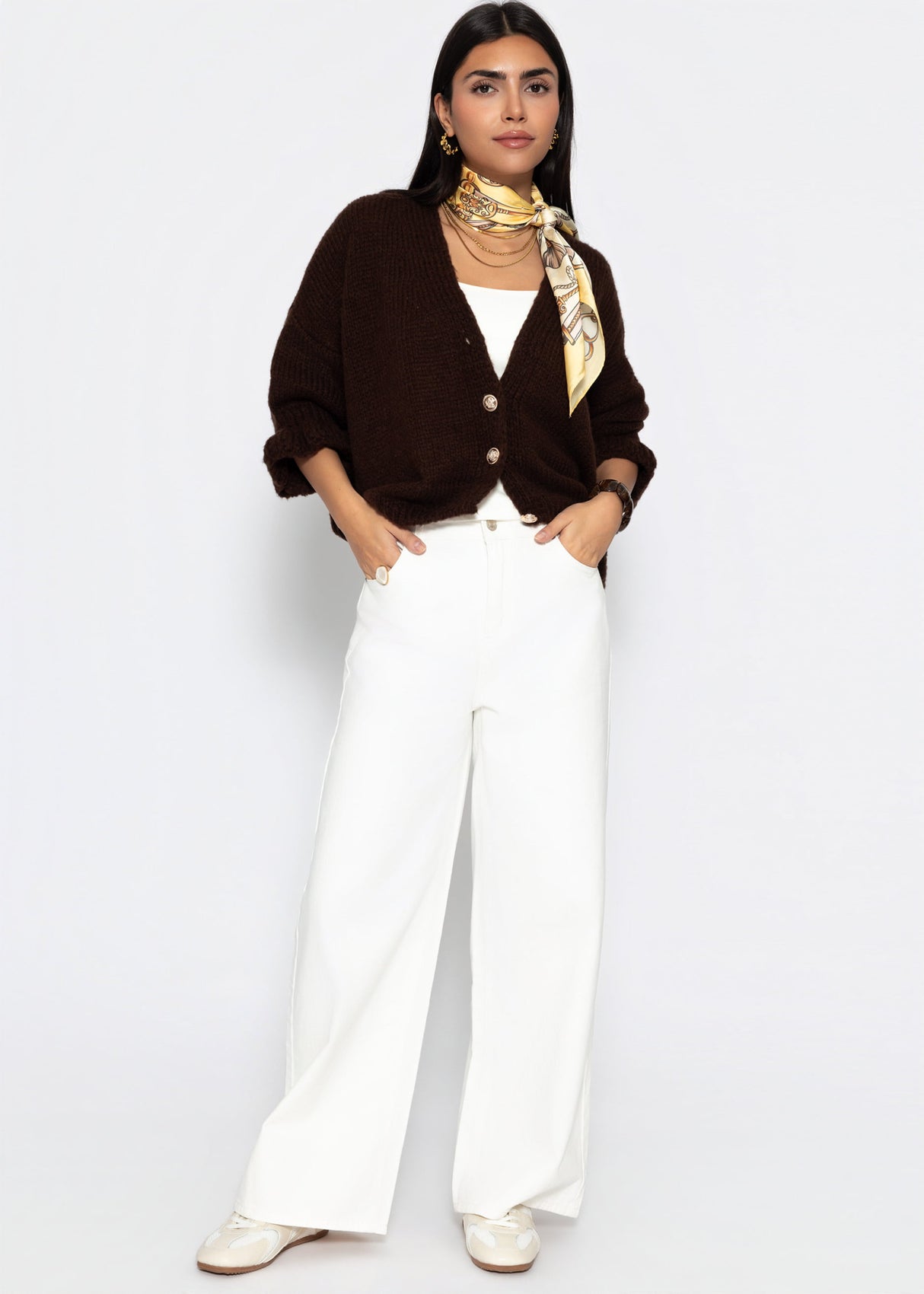 Cardigan with 3/4 sleeves - brown