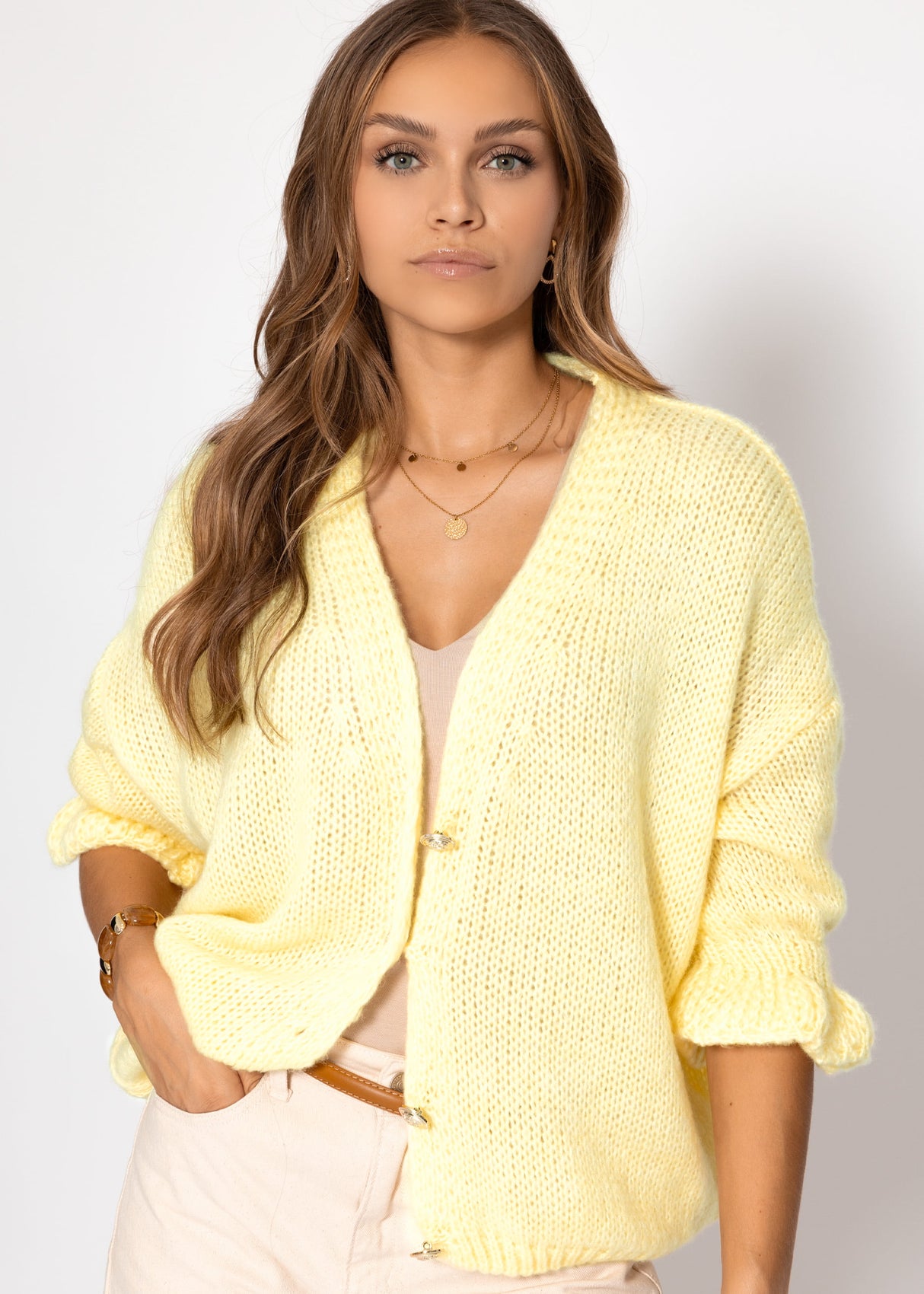 3/4-sleeve cardigan - butter yellow