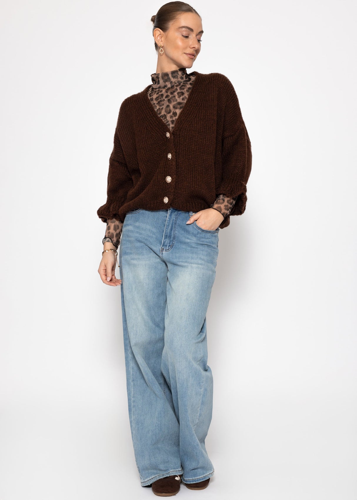 Cardigan with 3/4 sleeves - brown