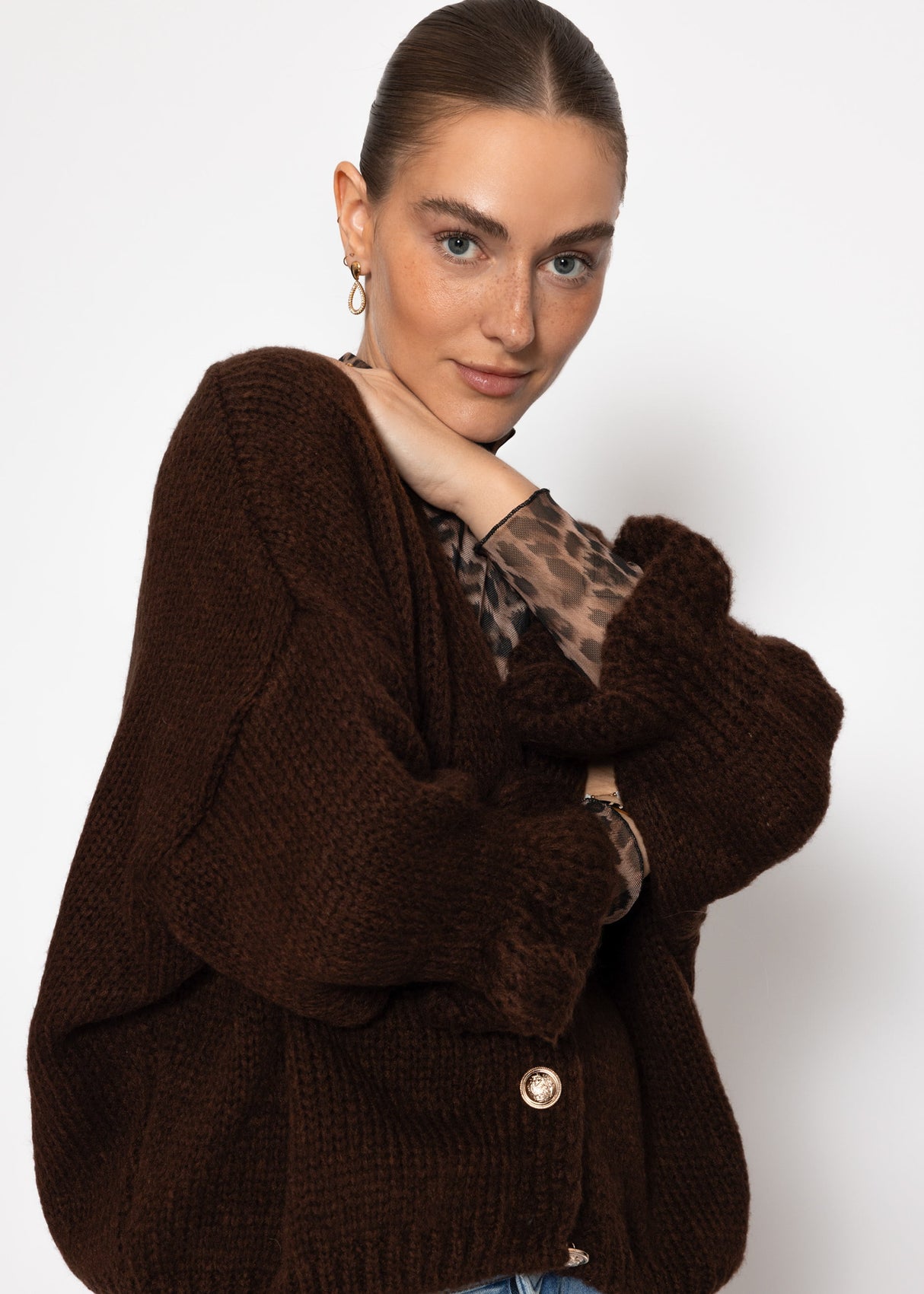 Cardigan with 3/4 sleeves - brown