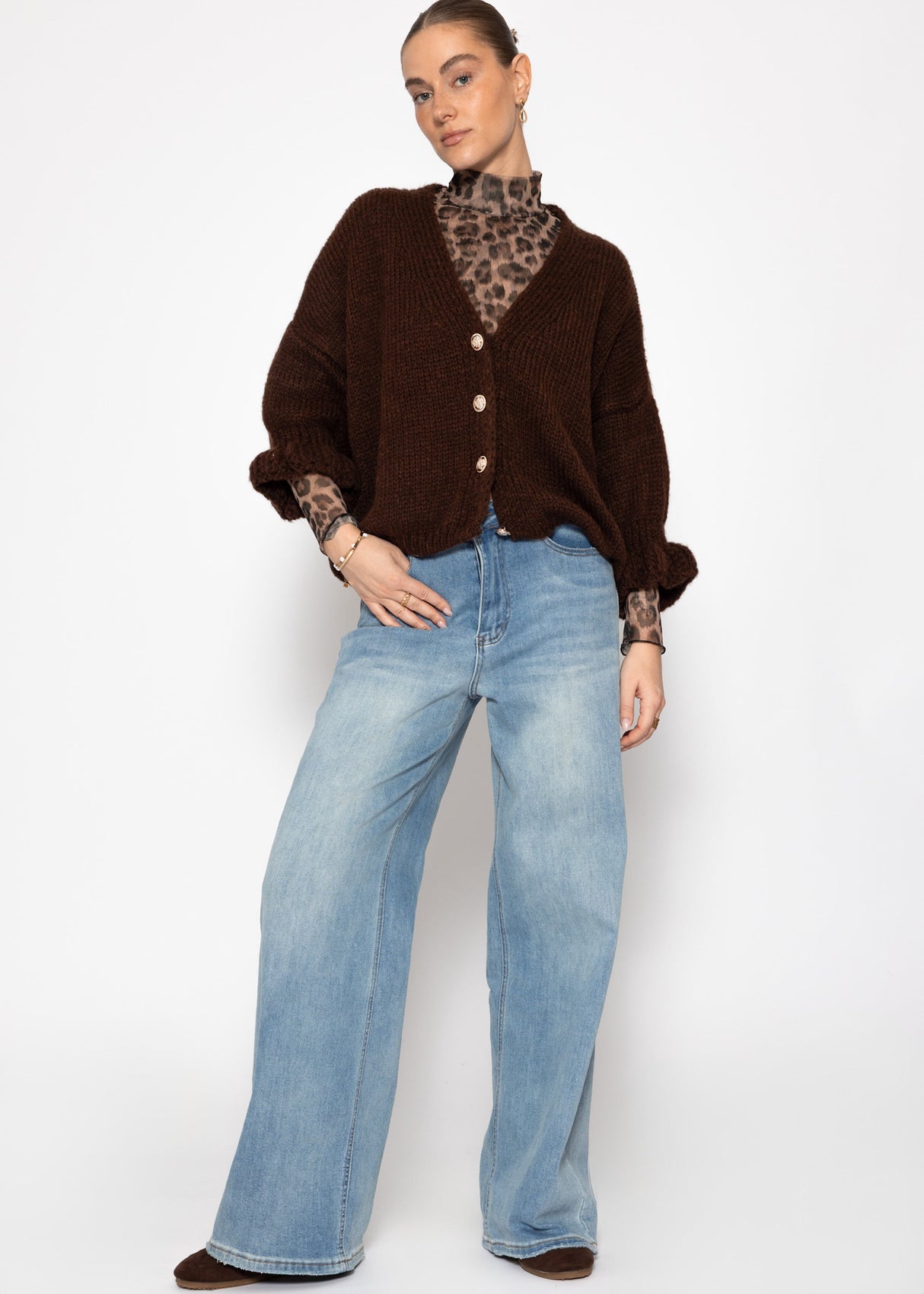 Cardigan with 3/4 sleeves - brown