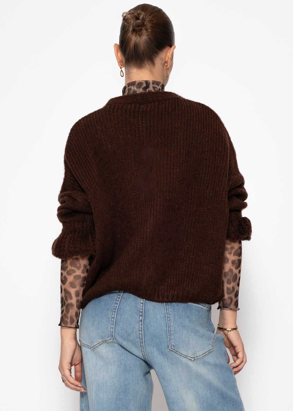 Cardigan with 3/4 sleeves - brown