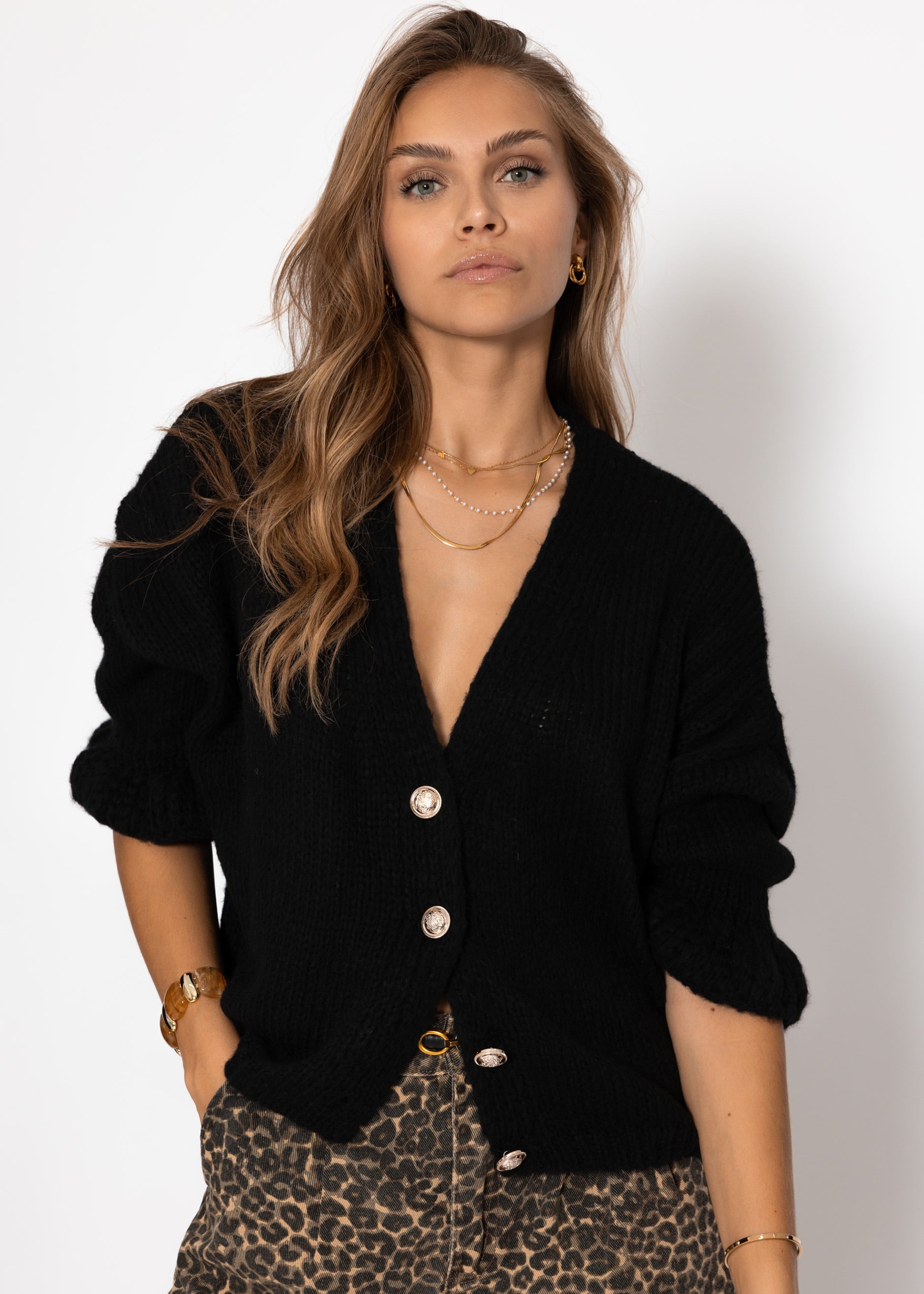 3/4-sleeve cardigan - black – SASSYCLASSY