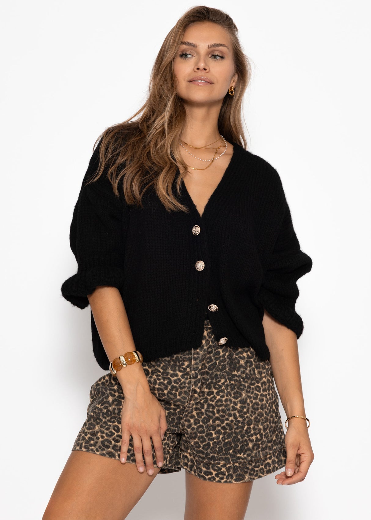 3/4-sleeve cardigan - black