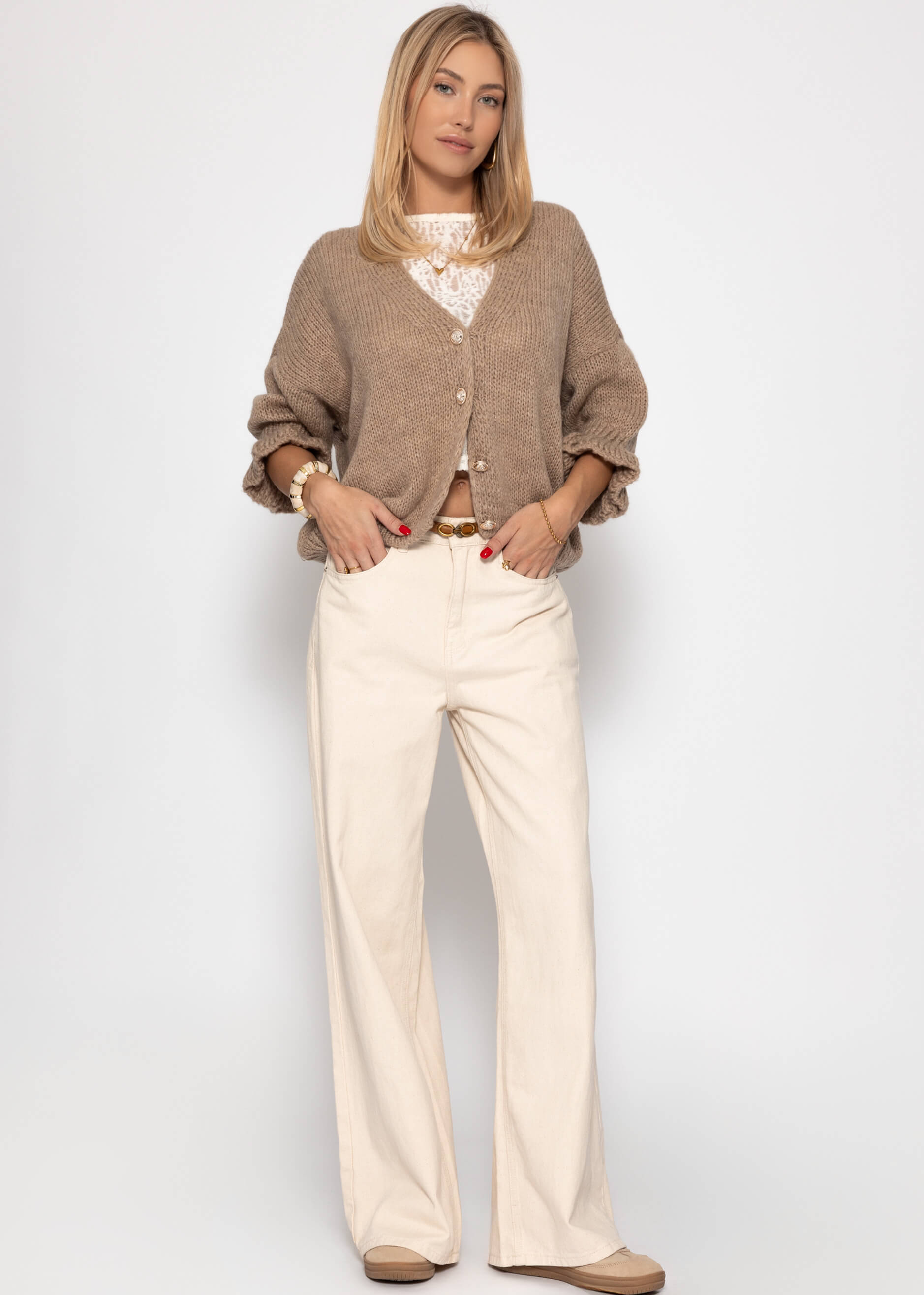 シシクイSHISHIKUI Cardigan ベージュ Cardigan with 3/4 sleeves - taupe – SASSYCLASSY