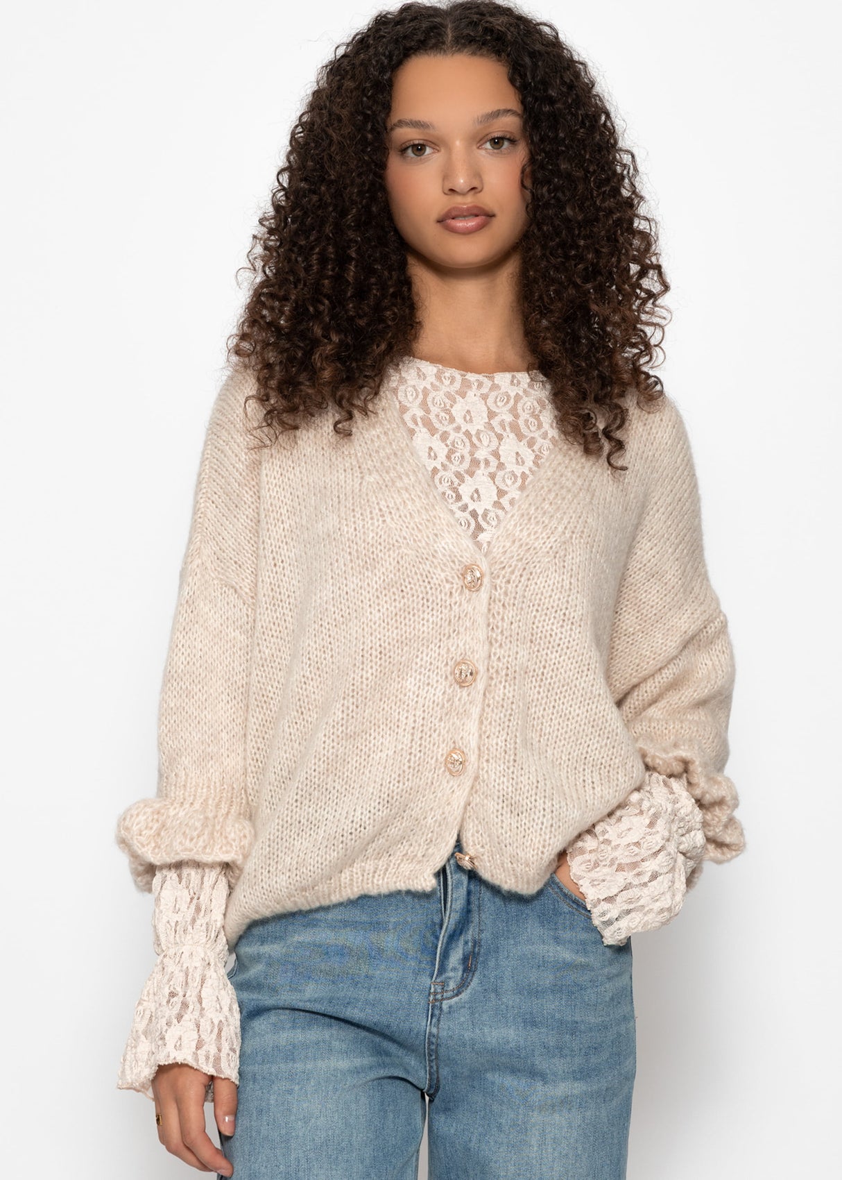 Cardigan with 3/4 sleeves - off-white