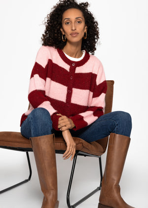 Cardigan with block strips - pink red