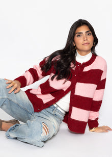 Cardigan mit Blockstreifen - burgundy