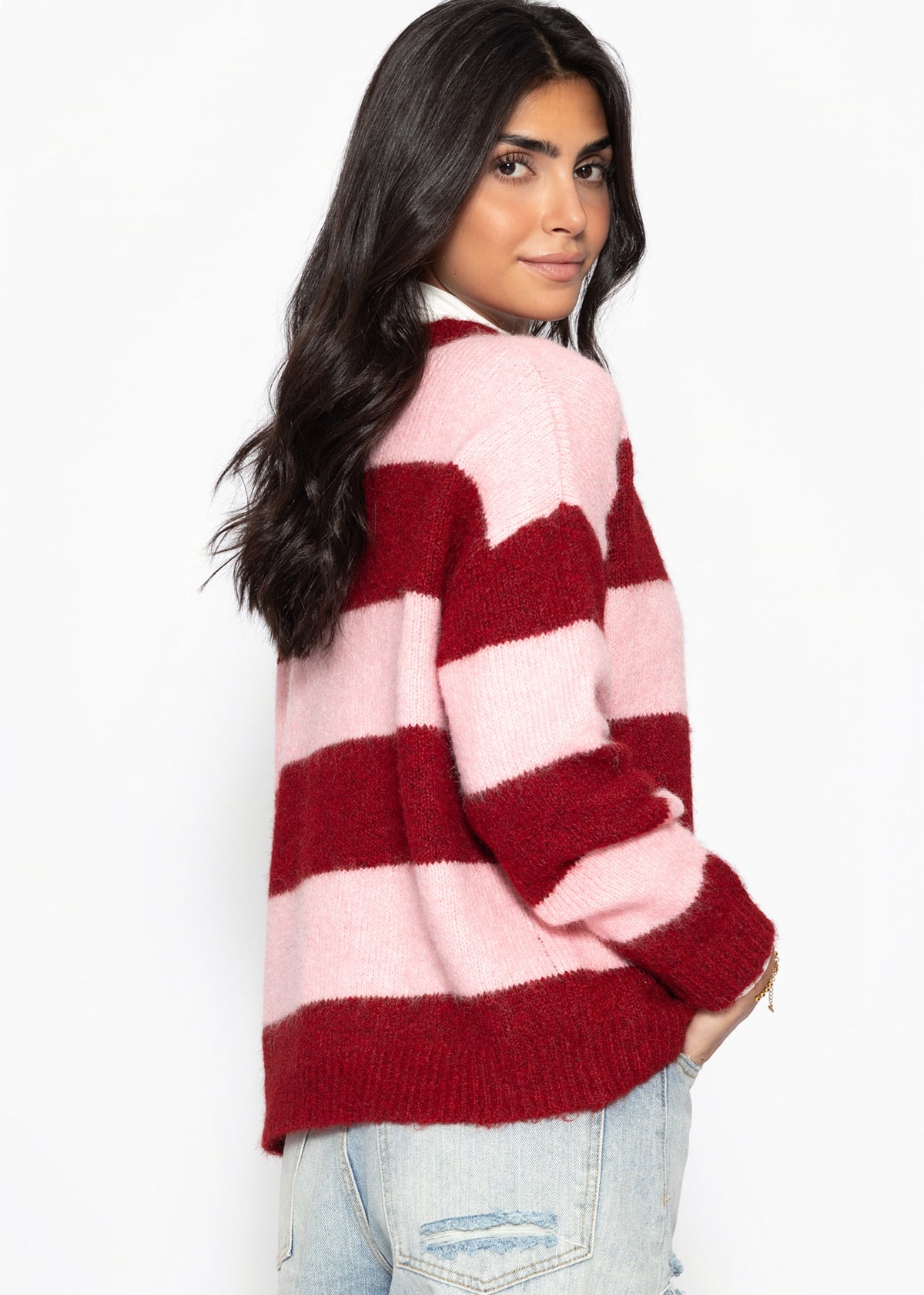 Cardigan mit Blockstreifen - burgundy