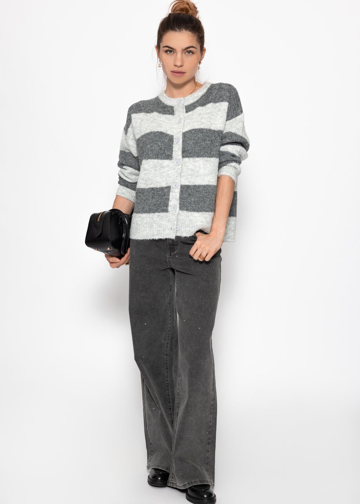 Cardigan mit Blockstreifen - grau