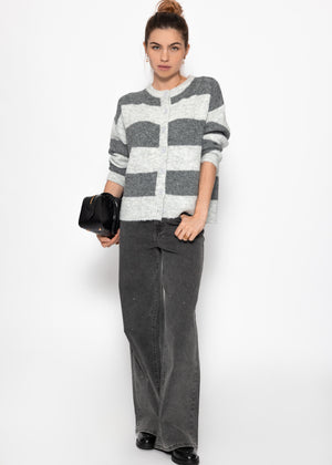 Cardigan mit Blockstreifen - grau