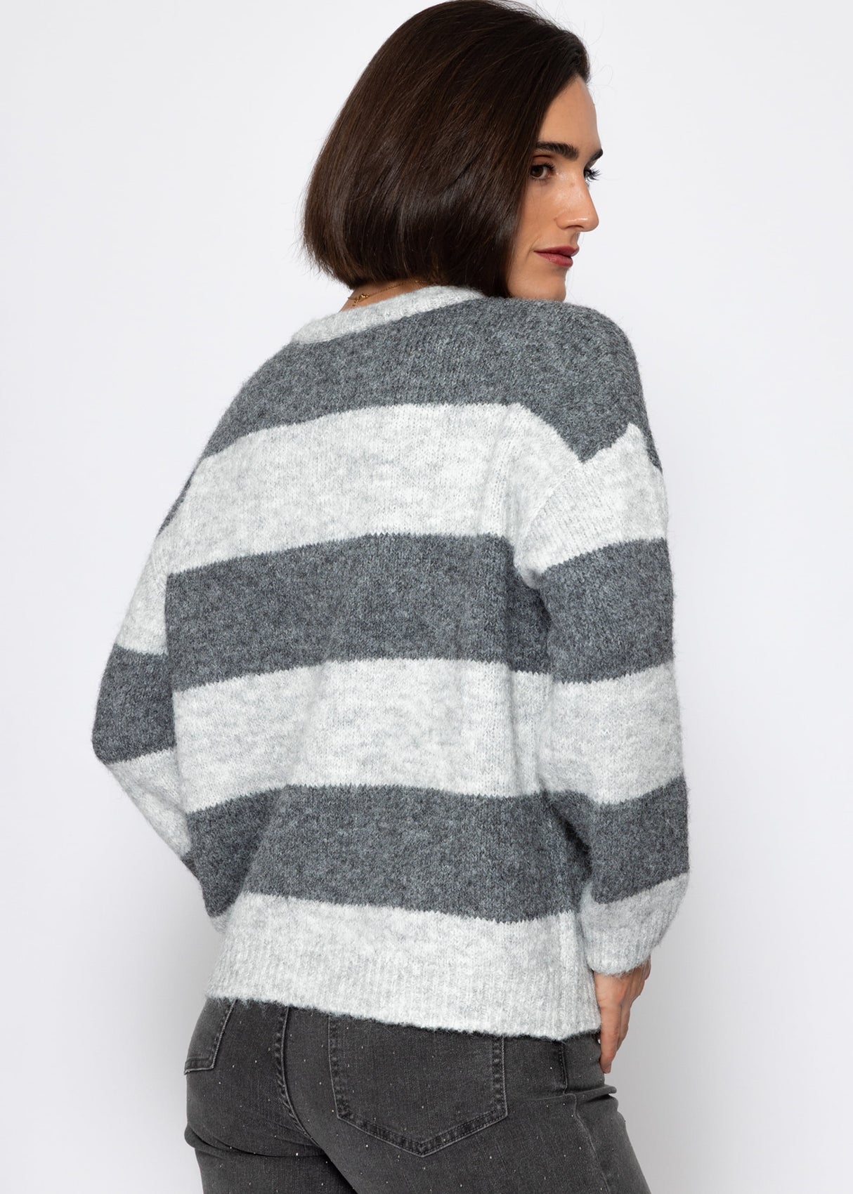 Cardigan with block strips - gray