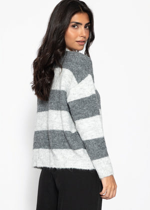 Cardigan mit Blockstreifen - grau