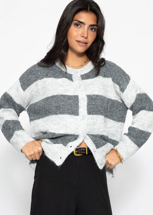 Cardigan mit Blockstreifen - grau