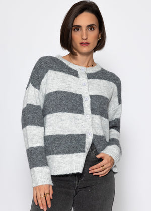 Cardigan with block strips - gray