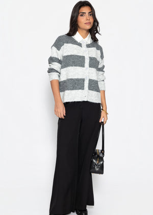Cardigan mit Blockstreifen - grau