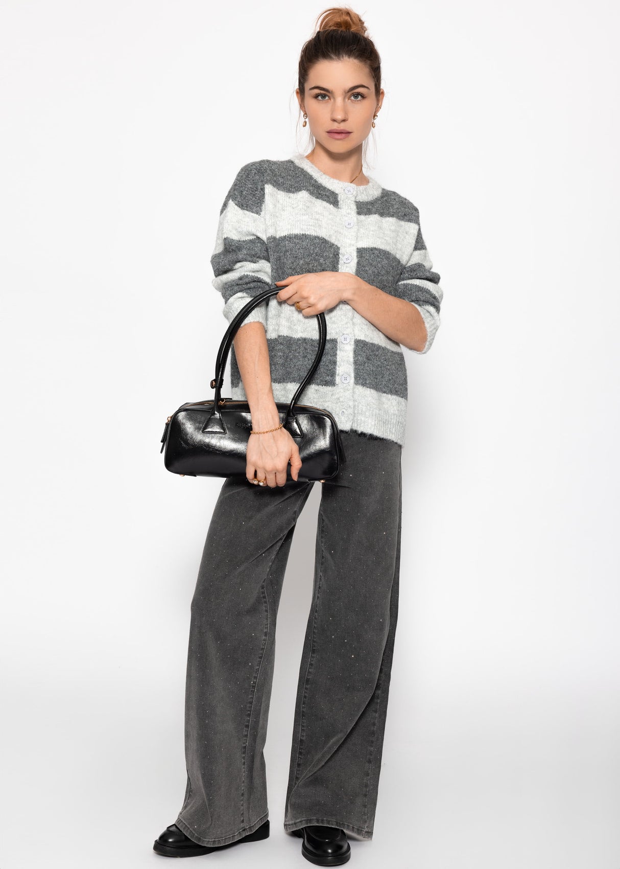 Cardigan mit Blockstreifen - grau