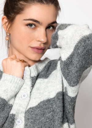 Cardigan mit Blockstreifen - grau