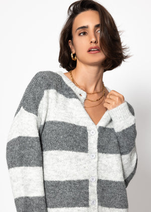 Cardigan with block strips - gray