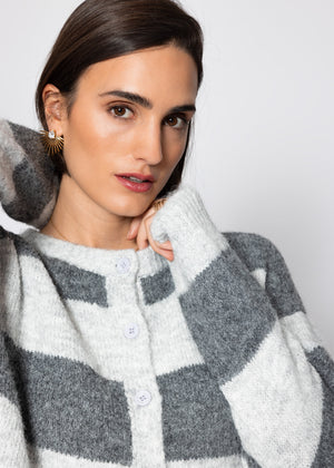 Cardigan with block strips - gray