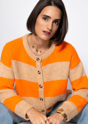 Cardigan with block stripes - orange