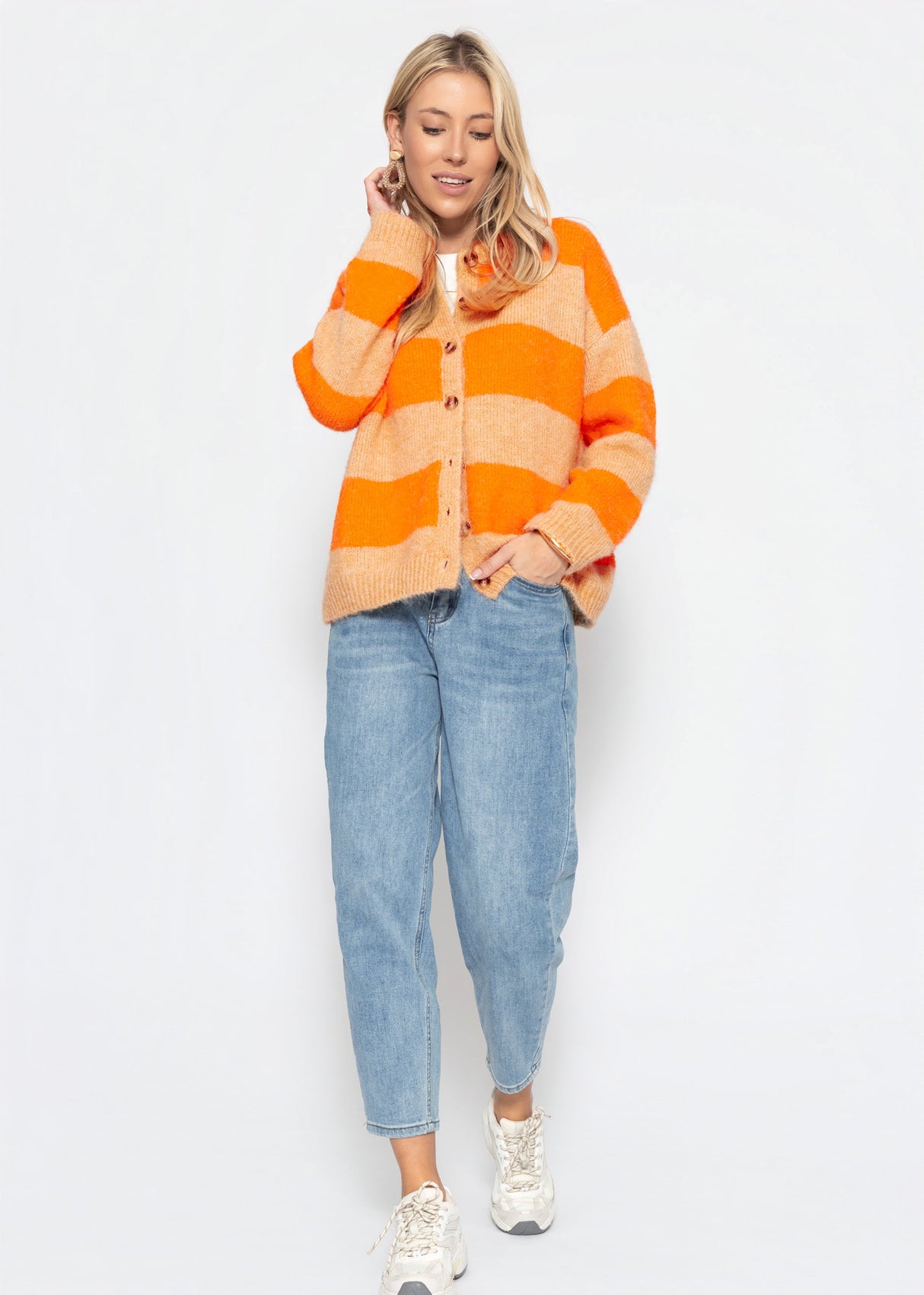 Cardigan with block stripes - orange