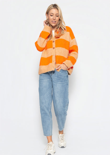 Cardigan with block stripes - orange