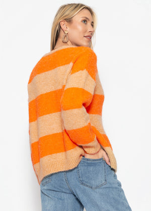 Cardigan with block stripes - orange