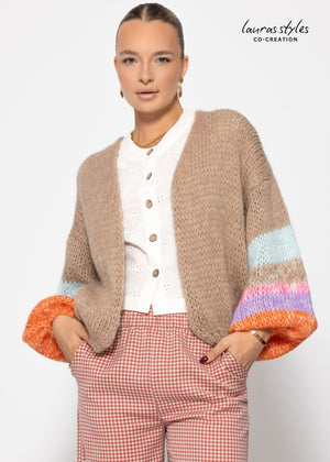 Cardigan with colorful statement sleeves - beige