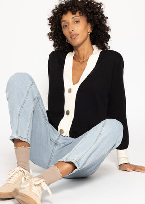 Cardigan mit Kontrastblende - schwarz