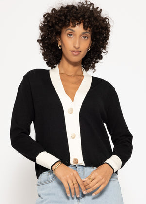 Cardigan mit Kontrastblende - schwarz