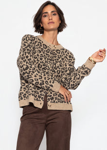 Cardigan mit Leo-Muster - beige